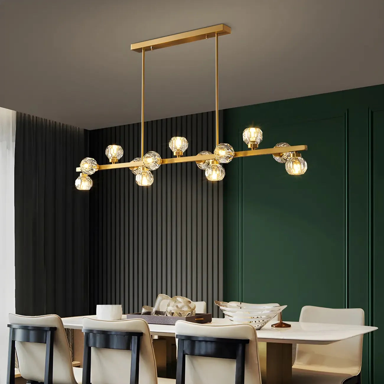 Lustre moderne en cristal doré pour îlot de cuisine