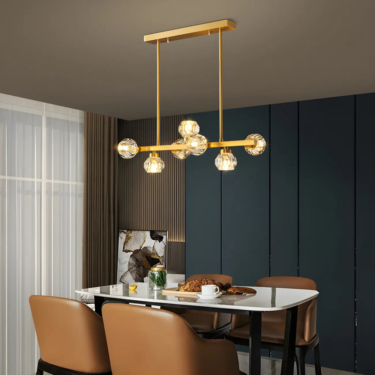 Lustre moderne en cristal doré pour îlot de cuisine