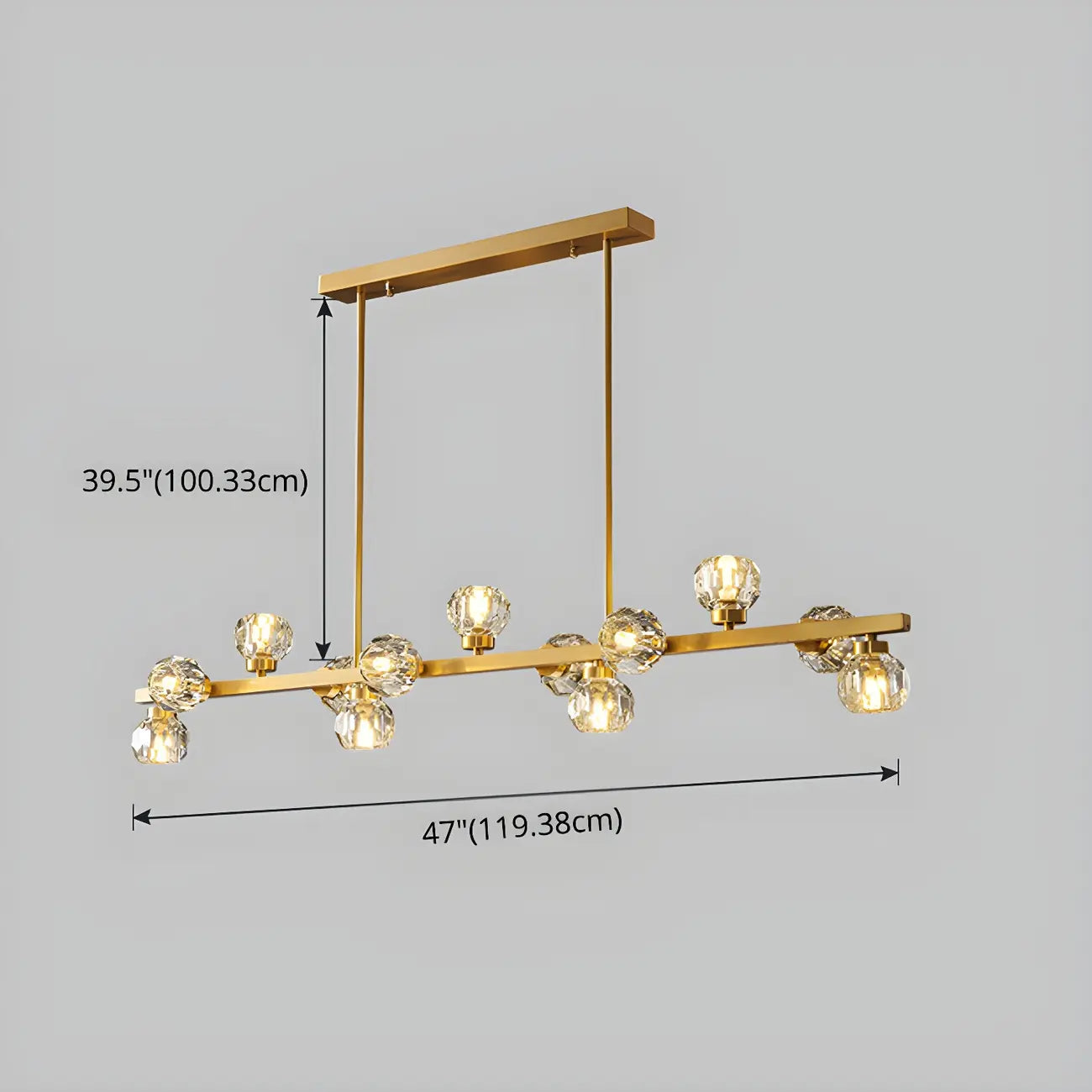 Lustre moderne en cristal doré pour îlot de cuisine