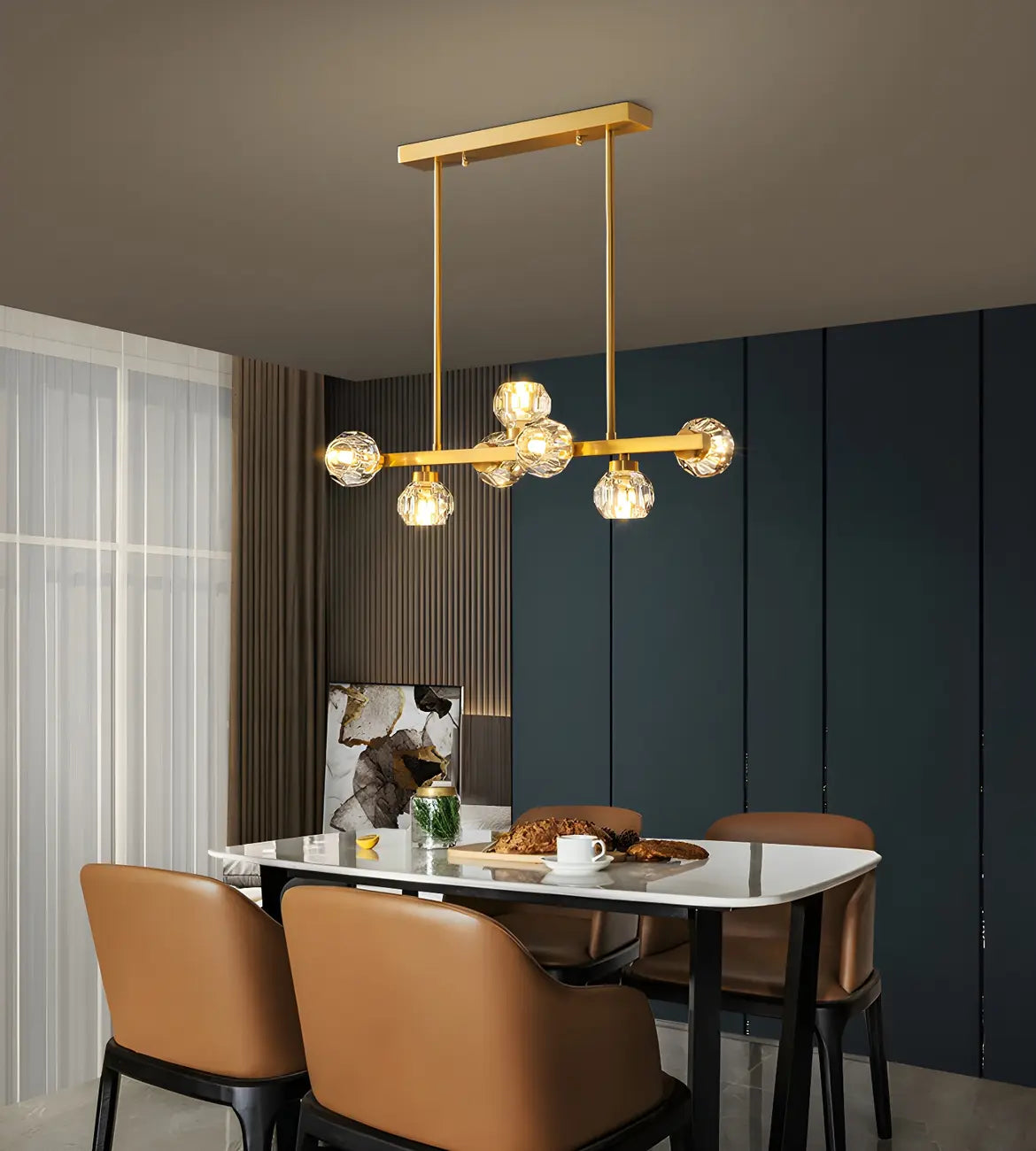 Lustre moderne en cristal doré pour îlot de cuisine