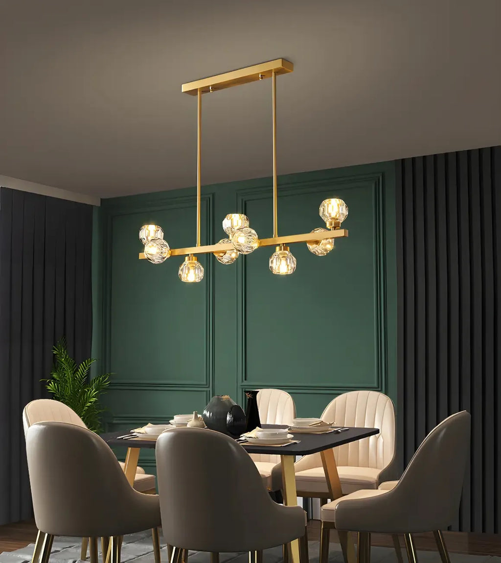 Lustre moderne en cristal doré pour îlot de cuisine
