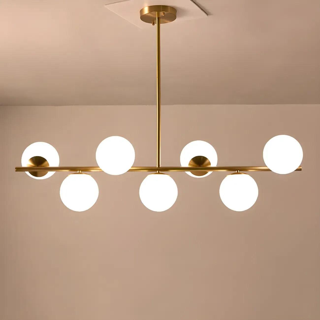 Suspension moderne à plusieurs lumières en cuivre pour îlot central