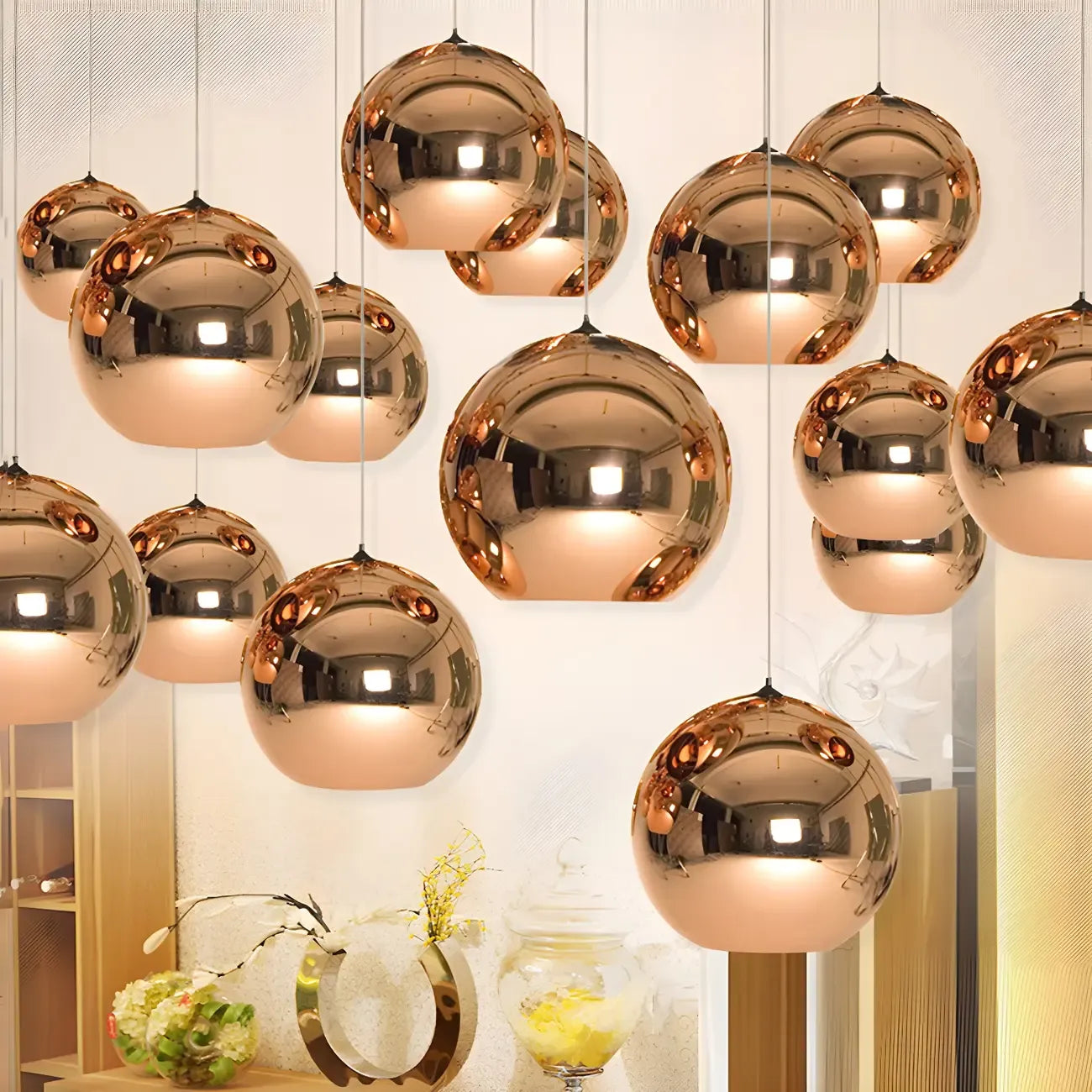 Suspension de cuisine en verre miroir avec globe
