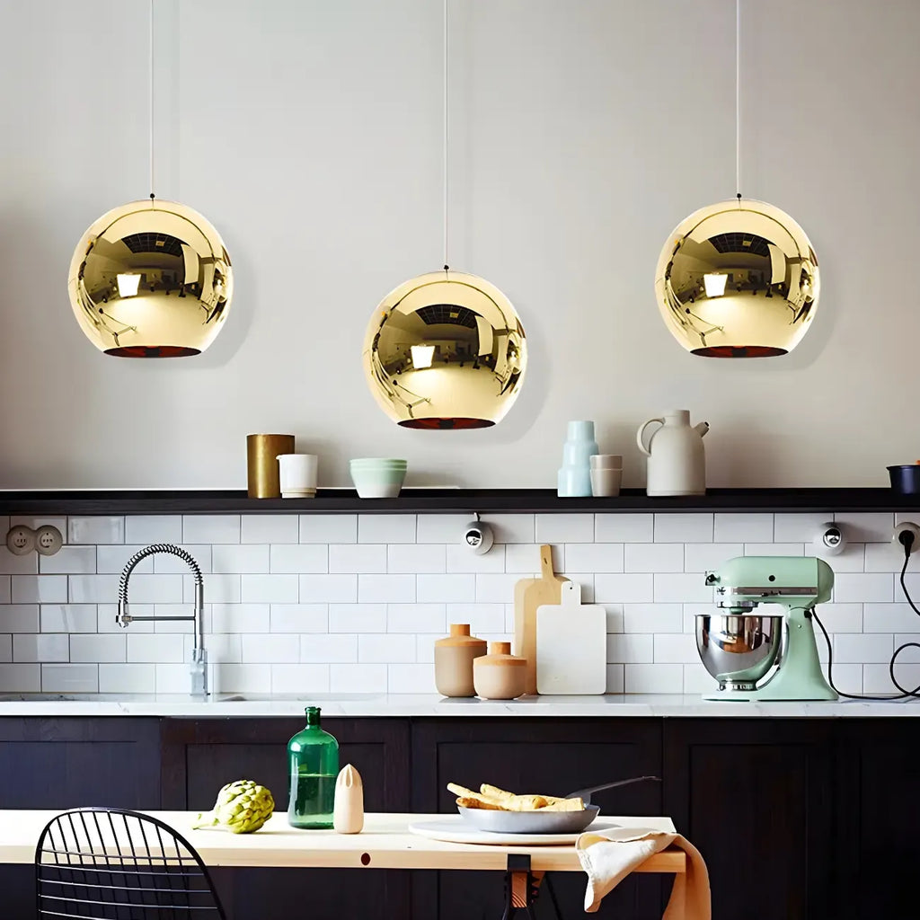 Suspension de cuisine en verre miroir avec globe