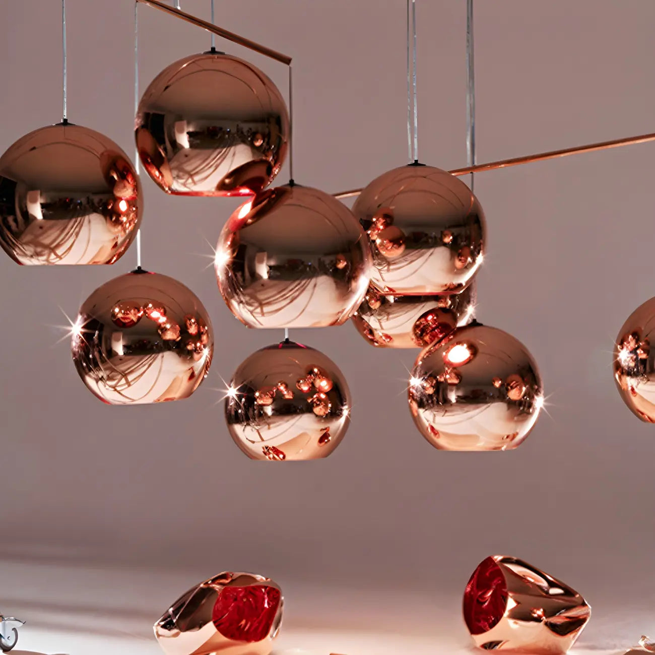Suspension de cuisine en verre miroir avec globe