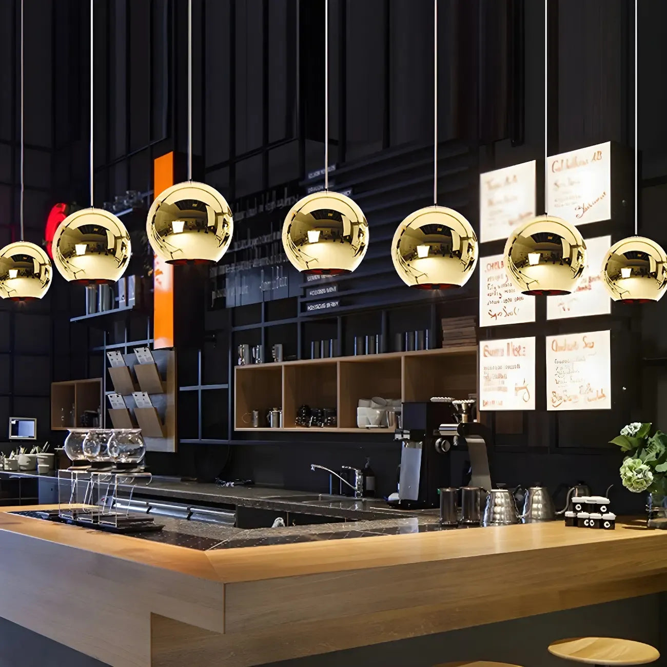 Suspension de cuisine en verre miroir avec globe