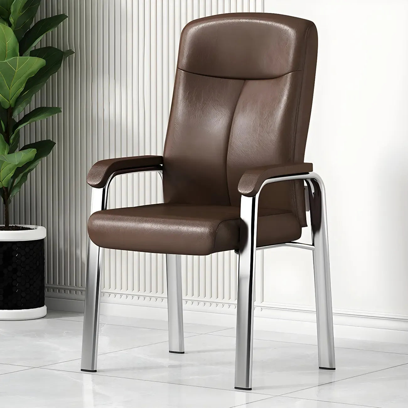 Chaise de bureau moderne HomeyFad en cuir et métal, à 4 pieds et accoudoirs