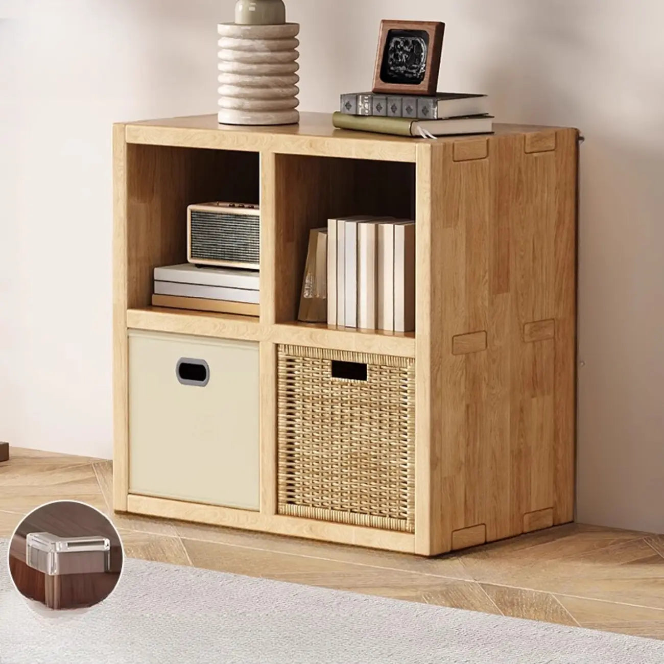 Bibliothèque horizontale moderne en bois à 8 cubes, finition naturelle
