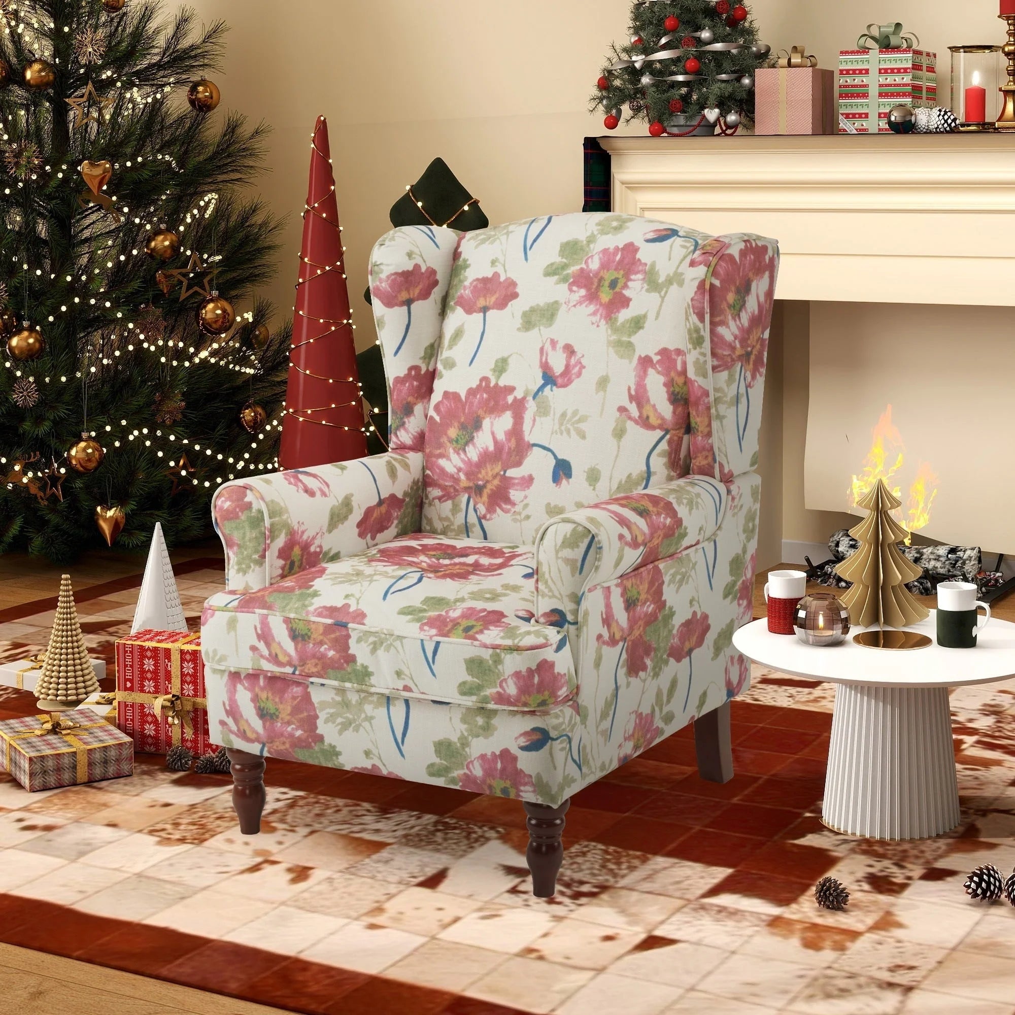 Fauteuil d'appoint moderne Erommy, fauteuil à dossier haut, canapé simple en tissu rembourré avec boutons et pieds en bois pour salon