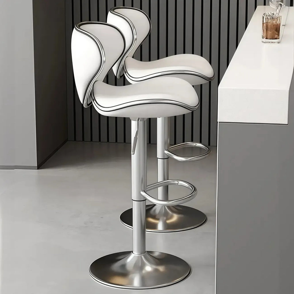 Tabouret de bar pivotant et réglable avec selle rembourrée en cuir