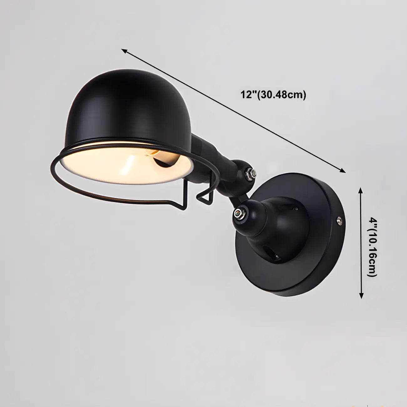 Applique murale industrielle noire à dôme de 12 pouces avec bras réglable