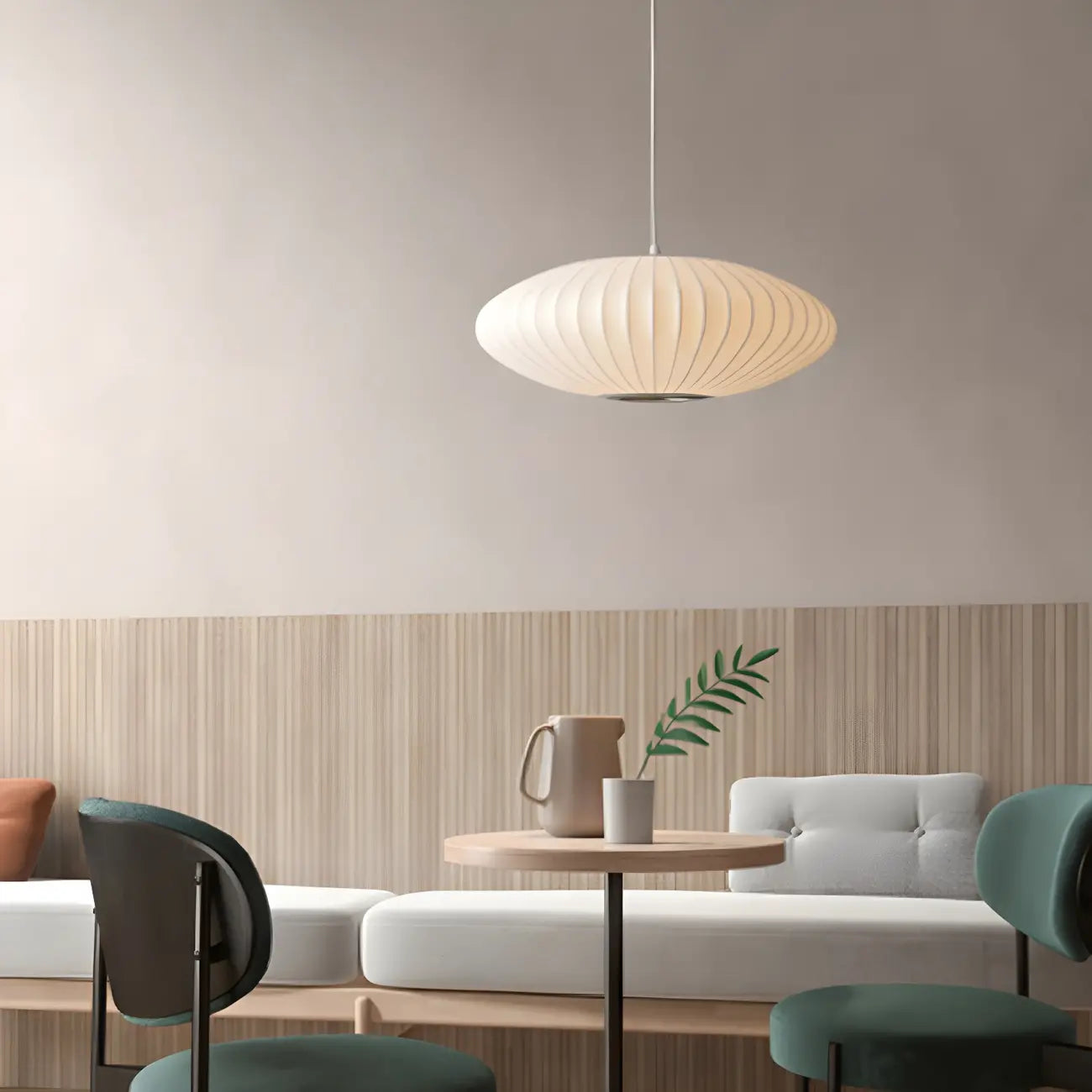 Suspension LED contemporaine en soie blanche en forme de disque