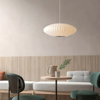 Suspension LED contemporaine en soie blanche en forme de disque