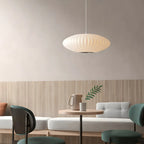 Suspension LED contemporaine en soie blanche en forme de disque