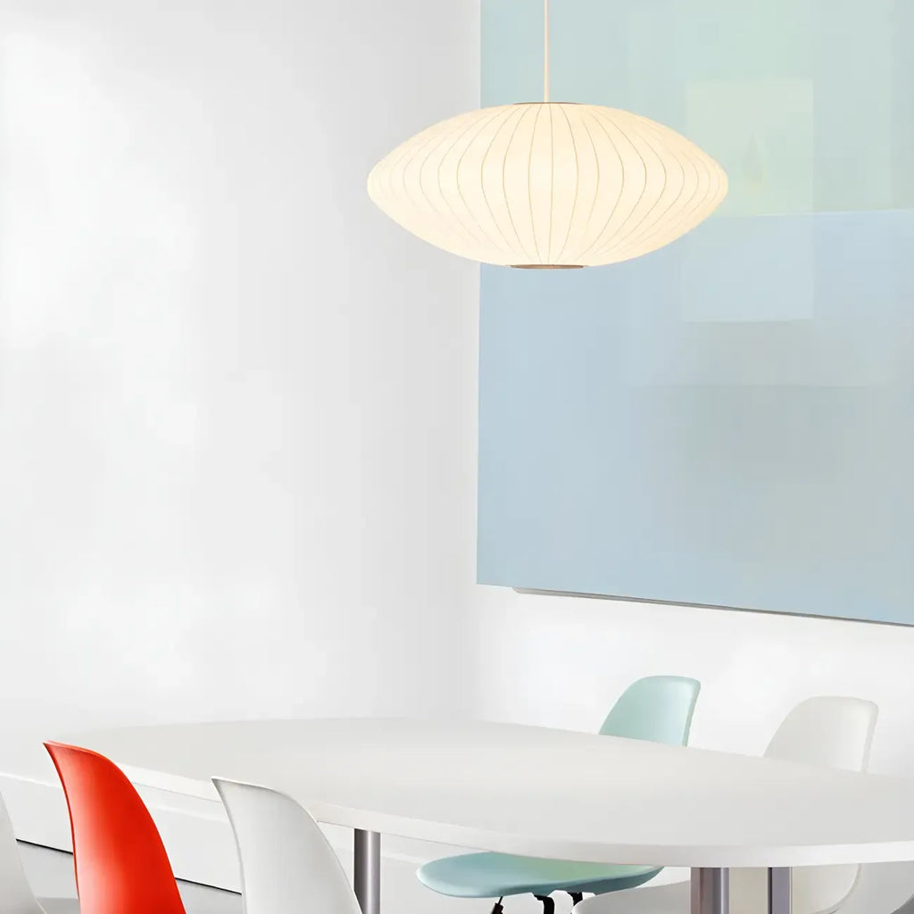 Suspension LED contemporaine en soie blanche en forme de disque