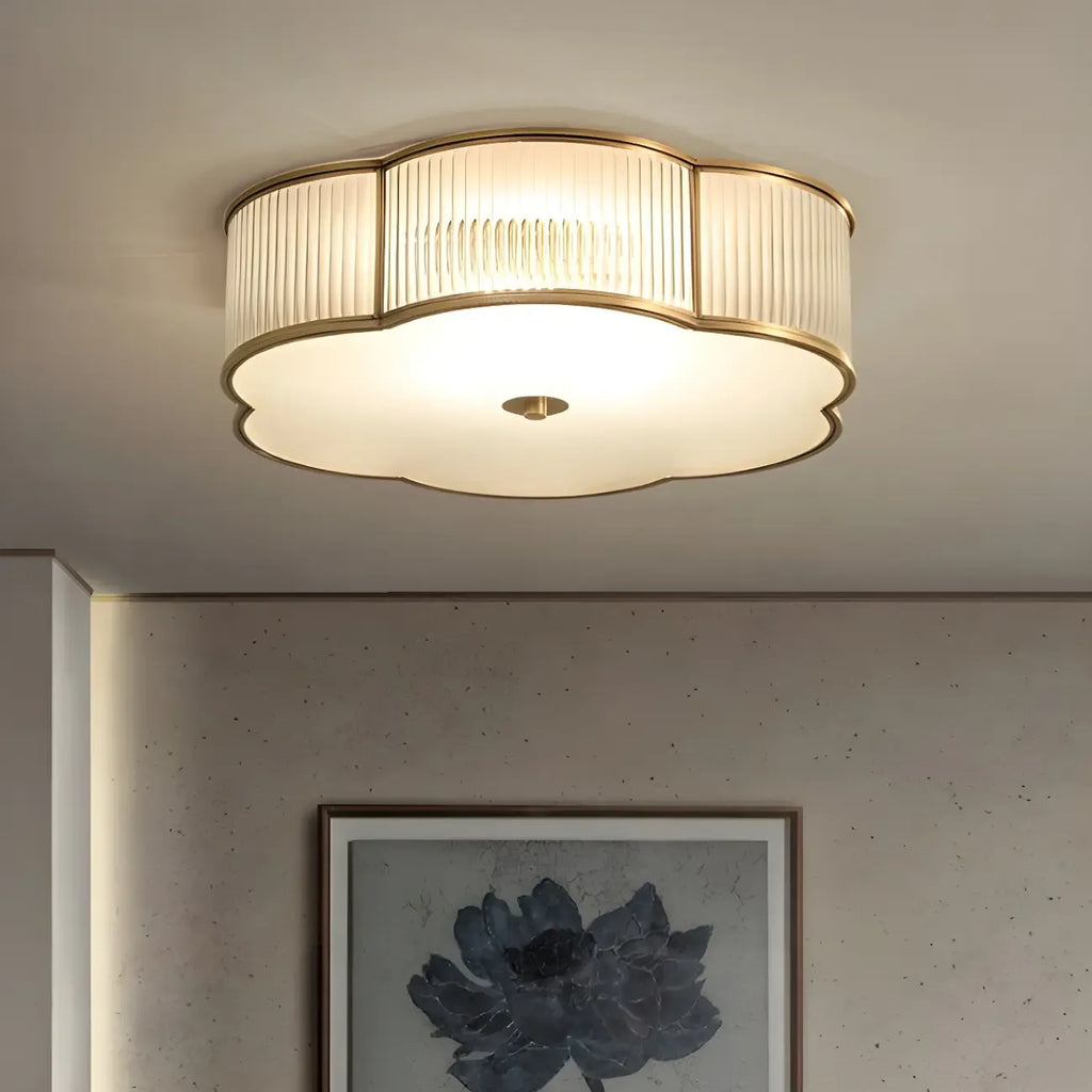 Plafonnier encastré à motif floral en verre côtelé cuivré