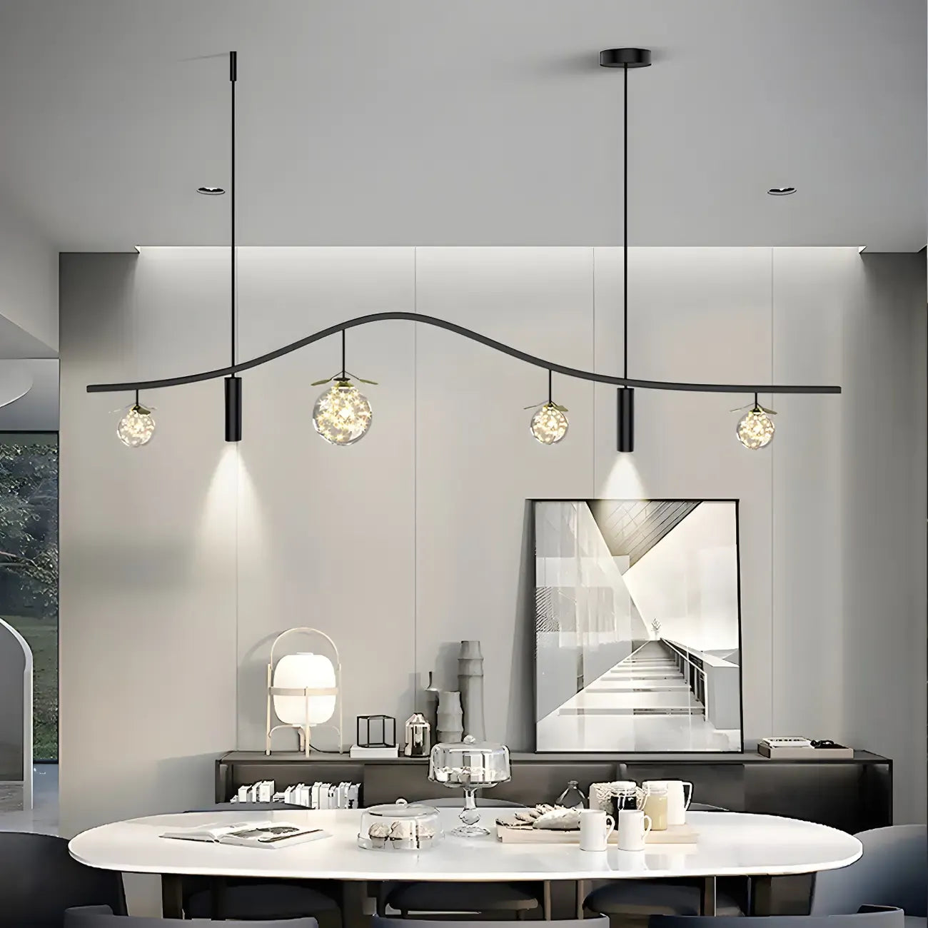 Lampadario a sospensione moderno ed elegante a 6 luci con globi per isola cucina