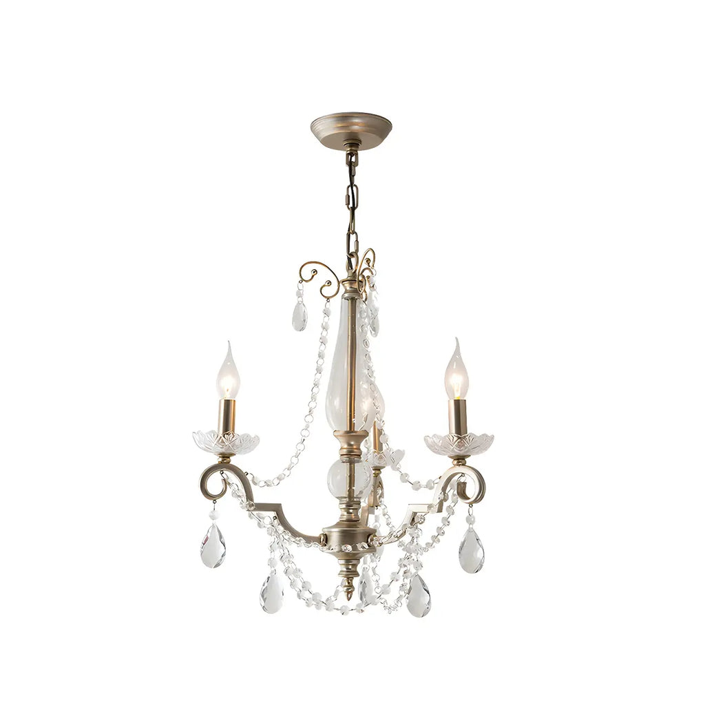 Lampadario a candelabro in cristallo argentato regolabile