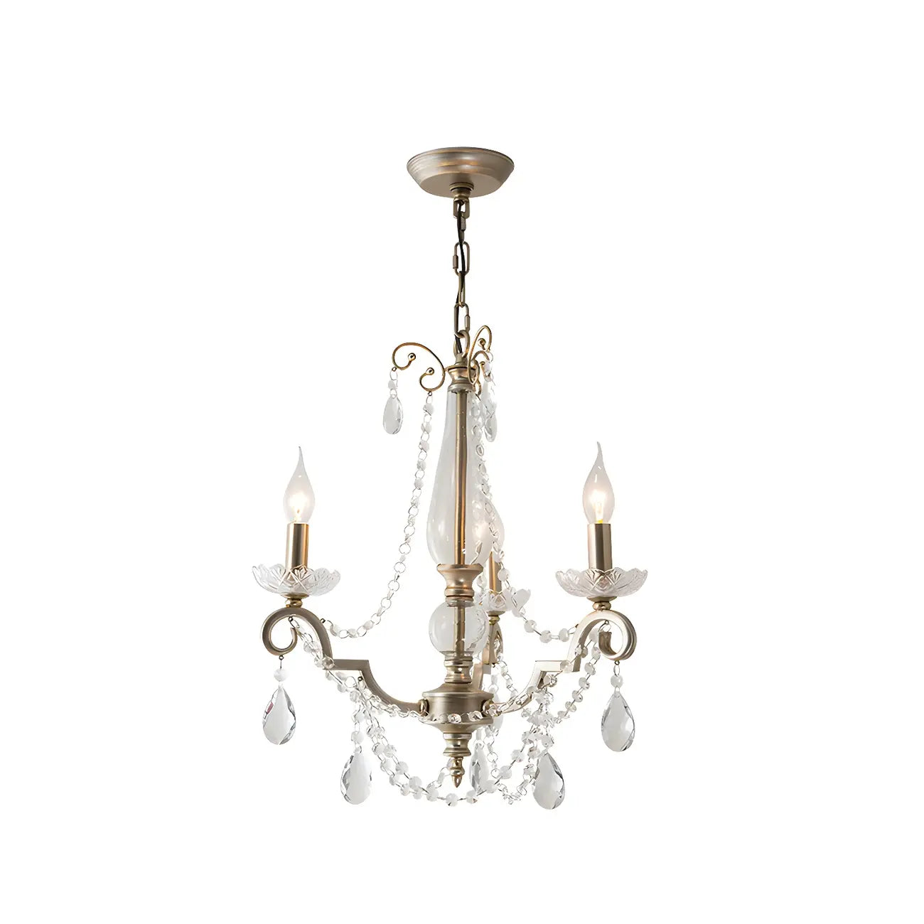 Lampadario a candelabro in cristallo argentato regolabile