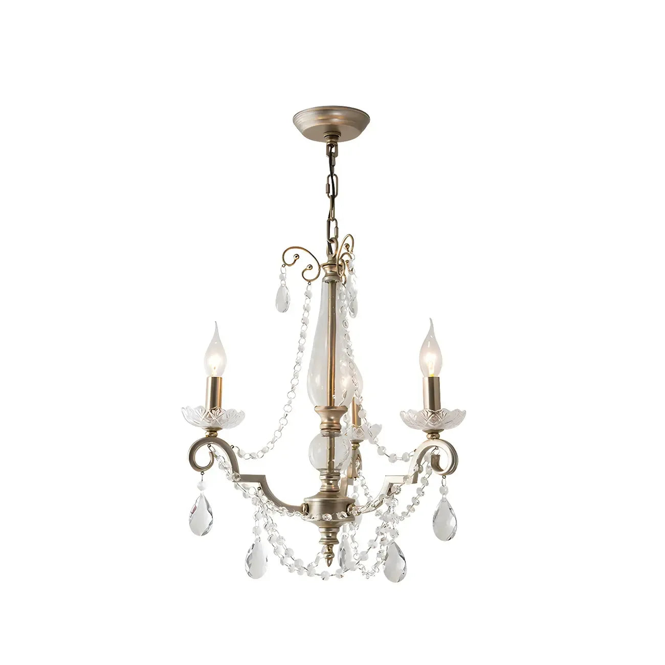 Lampadario a candelabro in cristallo argentato regolabile