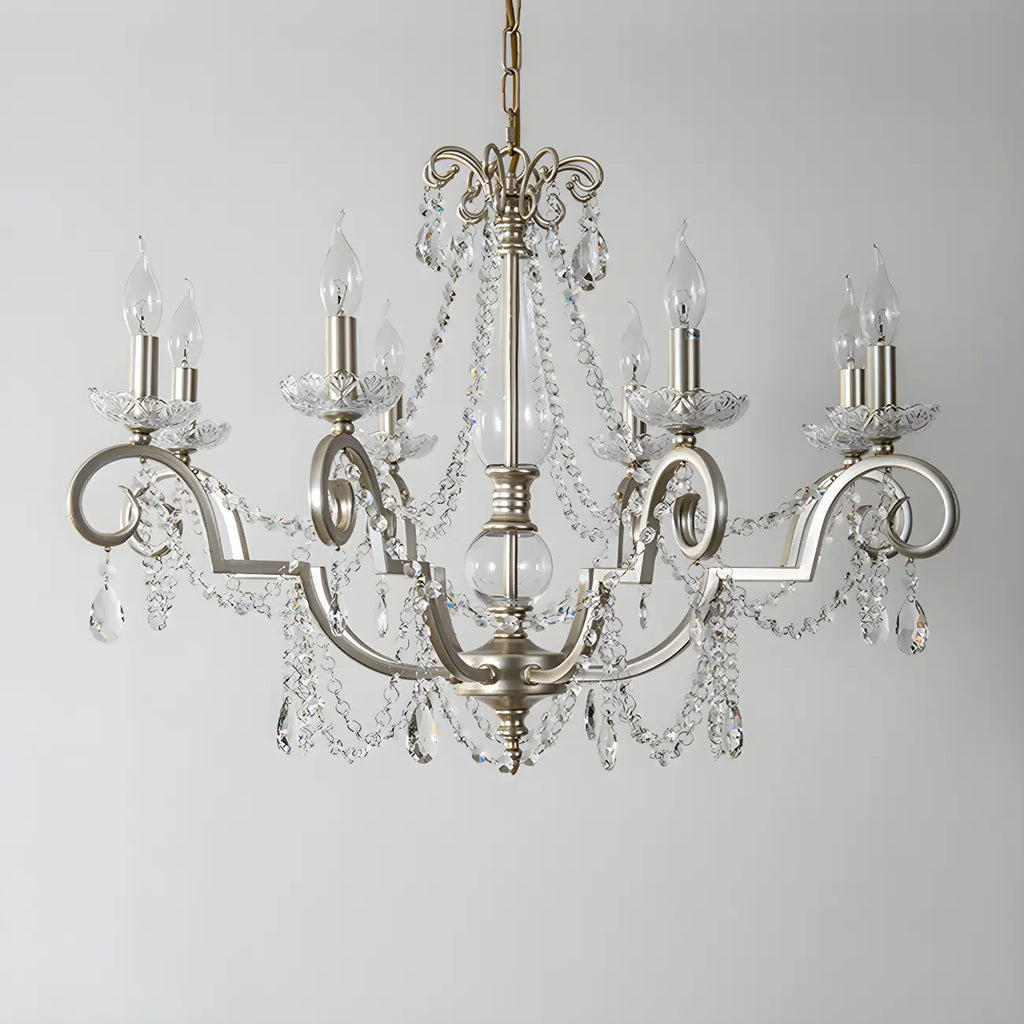 Lampadario a candelabro in cristallo argentato regolabile