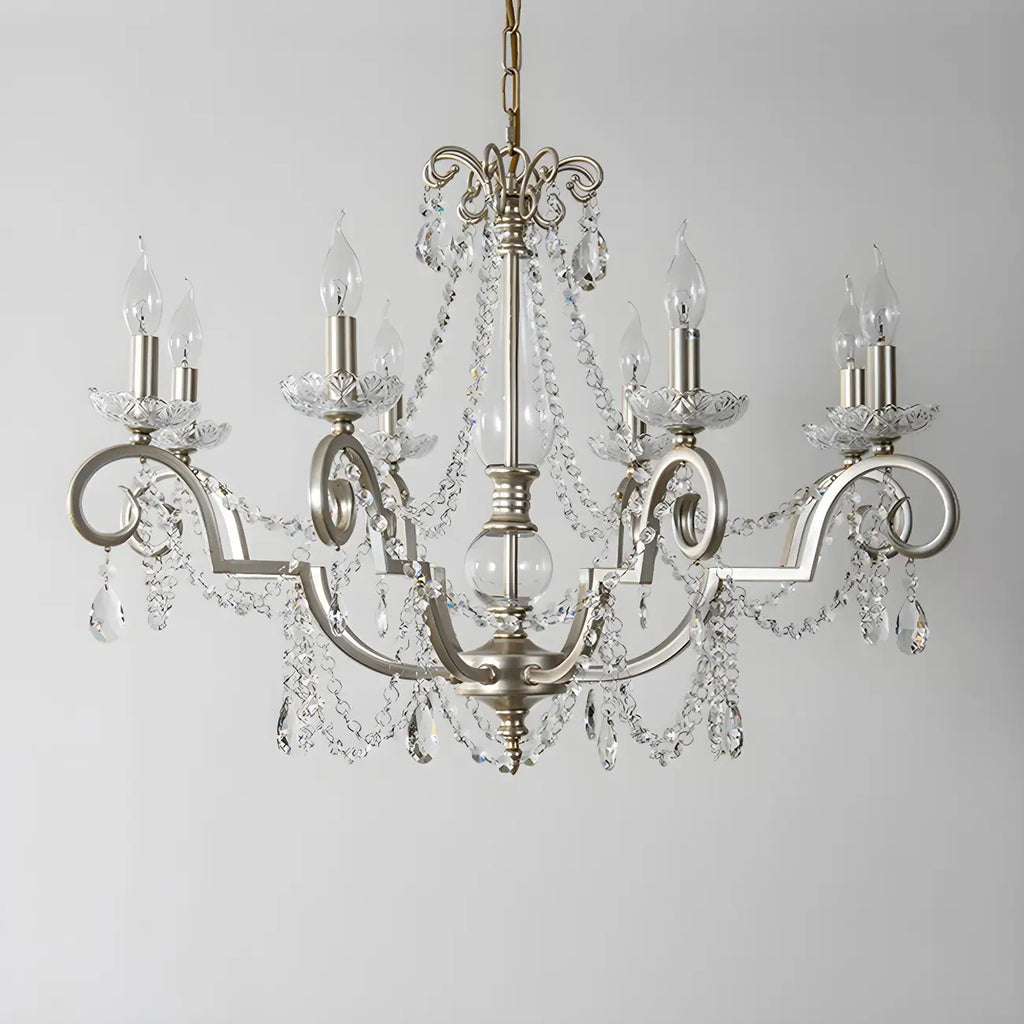Lampadario a candelabro in cristallo argentato regolabile
