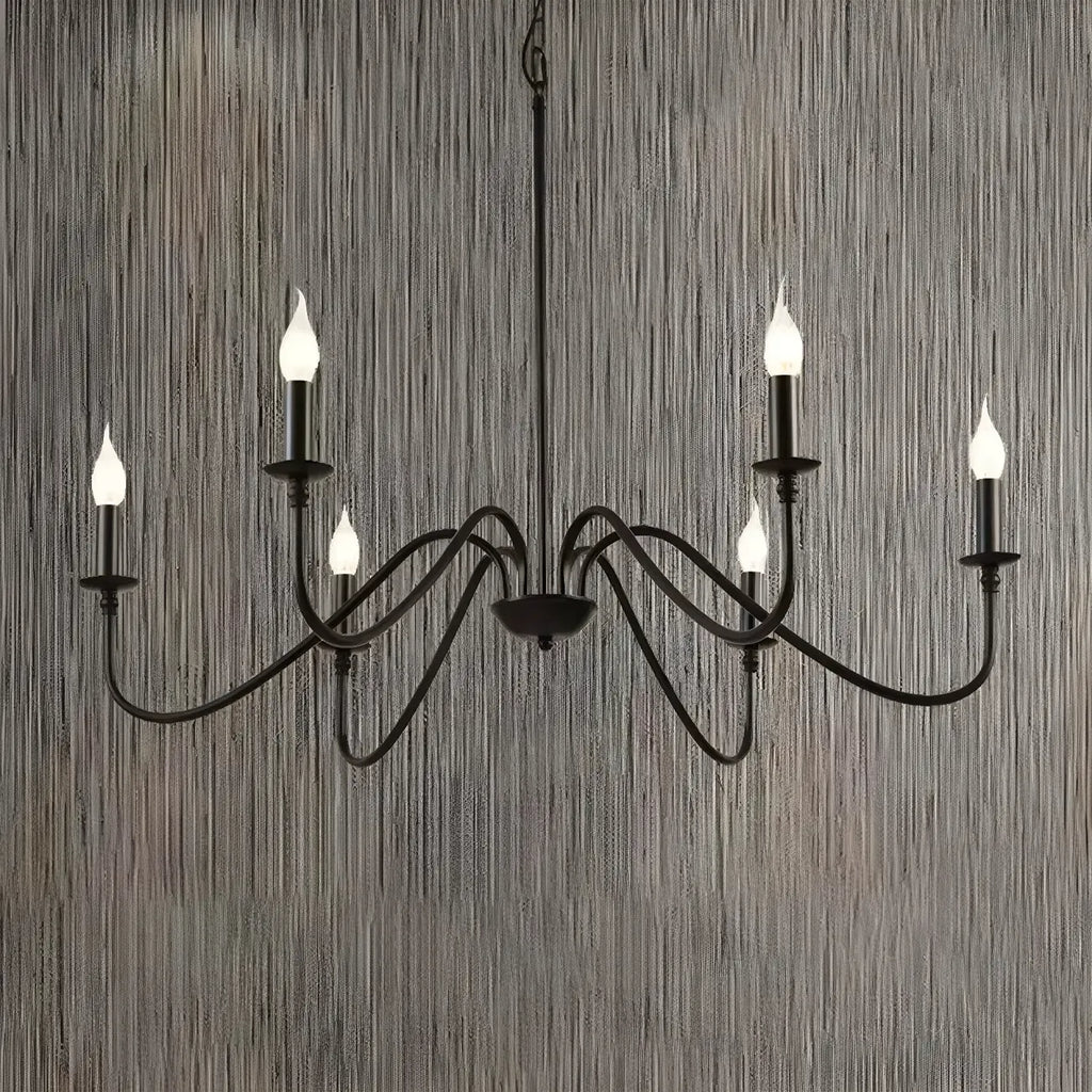 Lustre industriel vintage en métal à 6 lumières, de style candélabre.