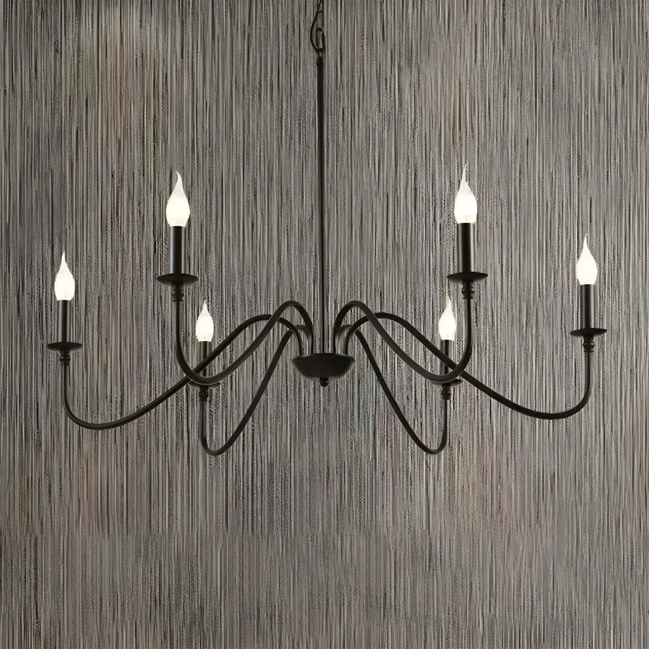 Lustre industriel vintage en métal à 6 lumières, de style candélabre.