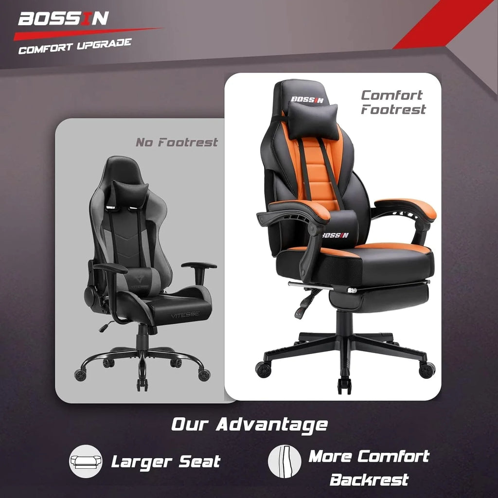 Chaise de jeu BOSSIN style racing, chaise de jeu grande taille supportant jusqu'à 136 kg (300 lbs), dossier haut, chaise d'ordinateur