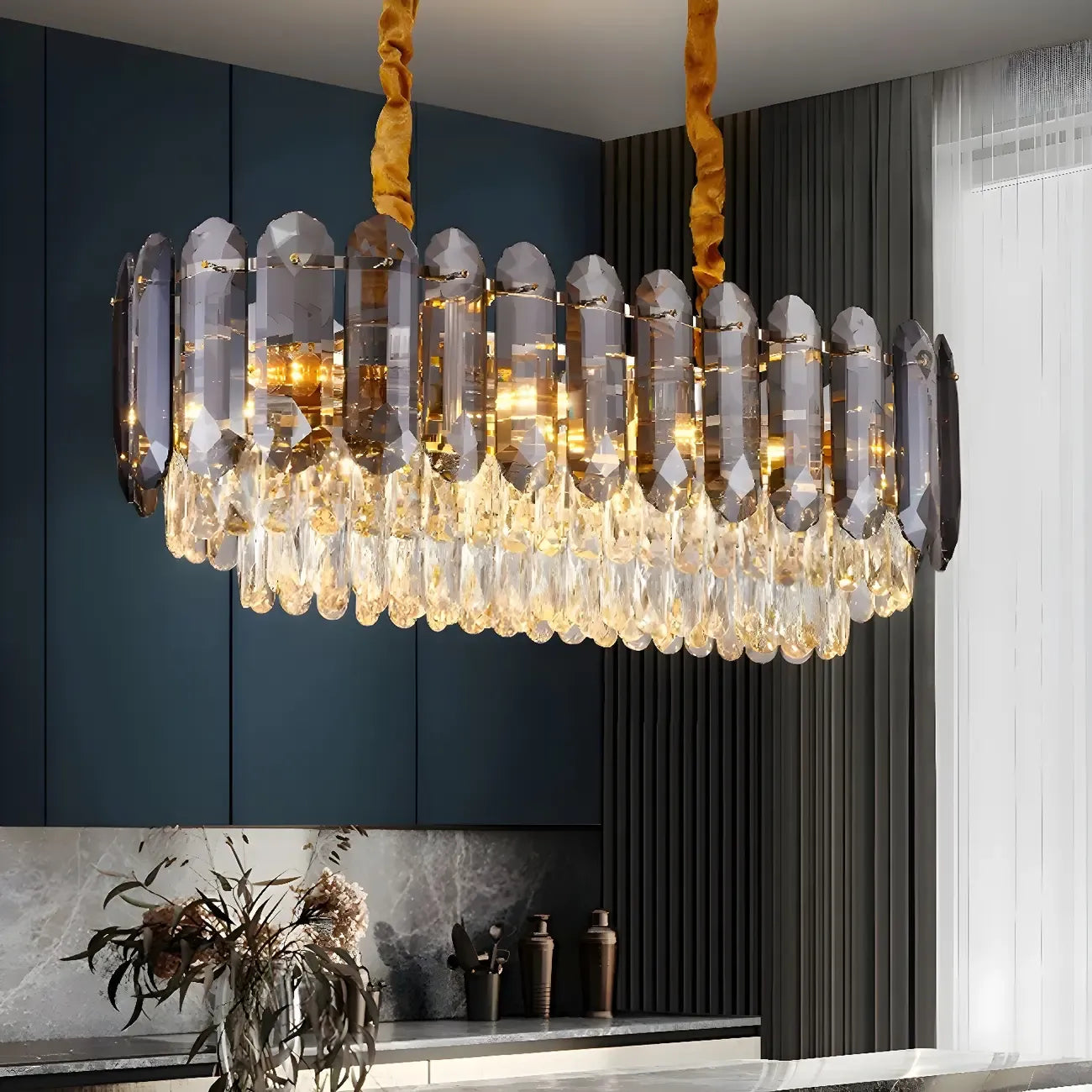 Suspension LED en cristal de luxe pour îlot de cuisine