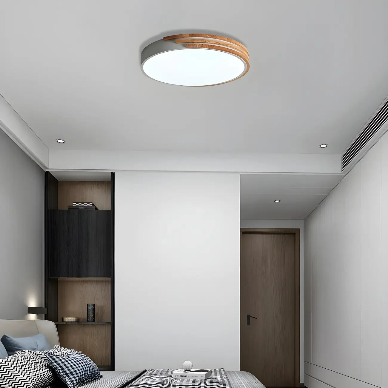 Plafonnier LED blanc rond moderne en bois encastré