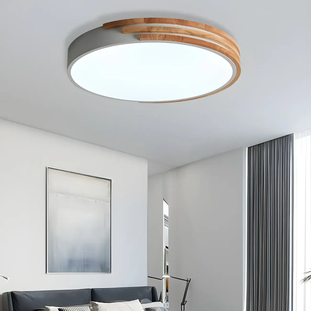 Plafonnier LED blanc rond moderne en bois encastré