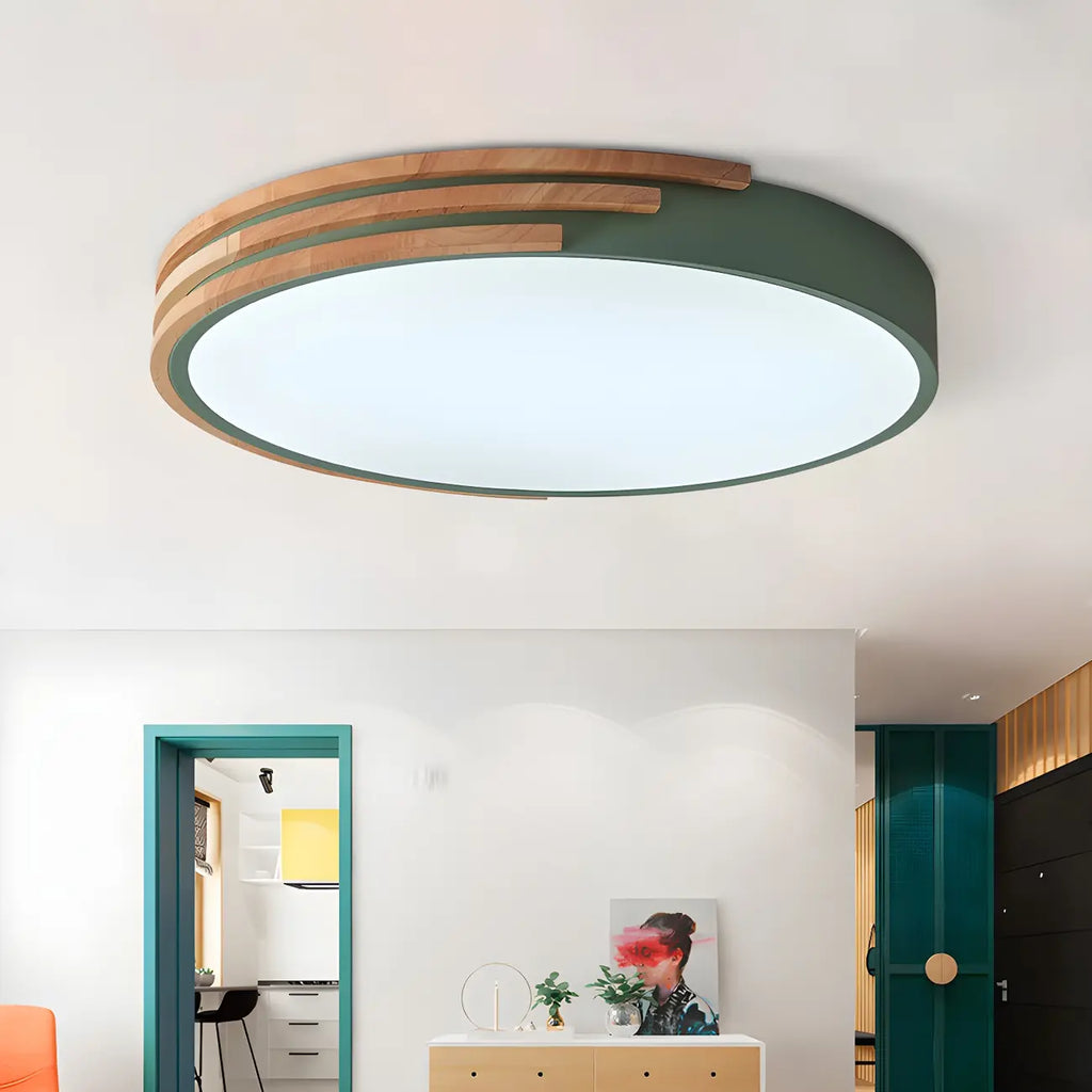 Plafonnier LED blanc rond moderne en bois encastré