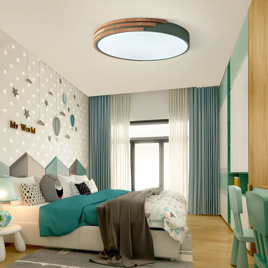 Plafonnier LED blanc rond moderne en bois encastré