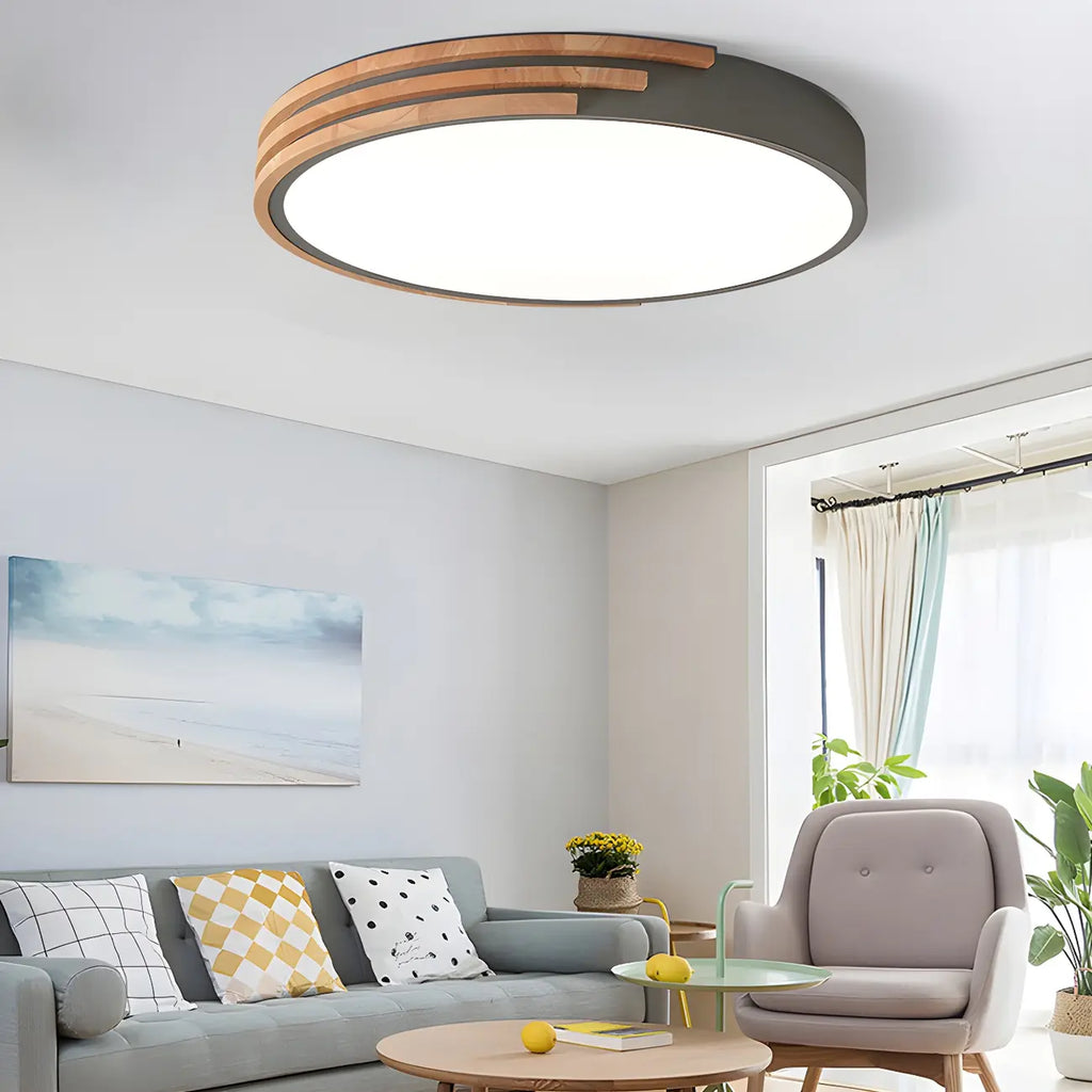 Plafonnier LED blanc rond moderne en bois encastré