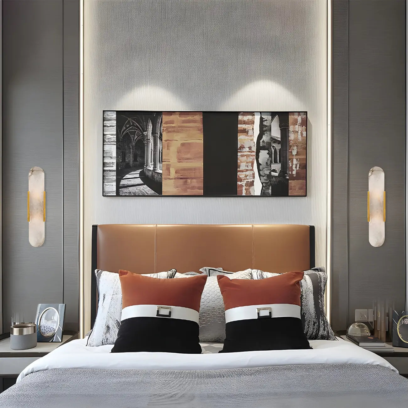 Applique murale ovale contemporaine en marbre doré