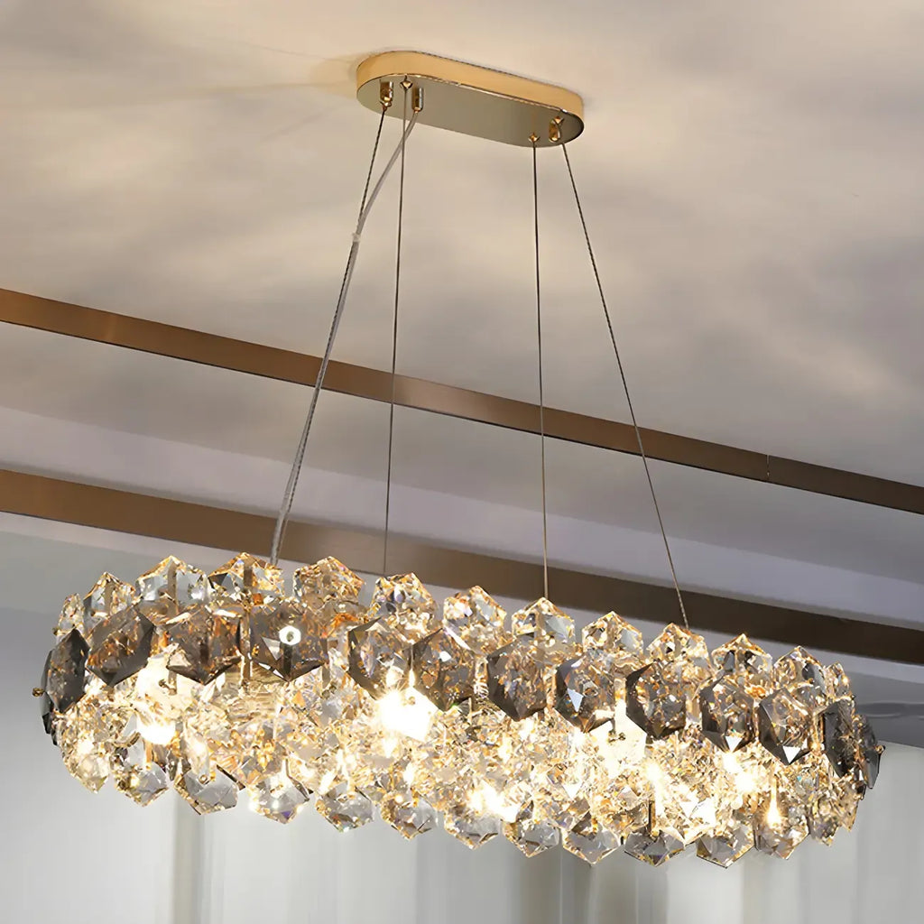 Lustre ovale moderne exquis en cristal doré pour îlot central