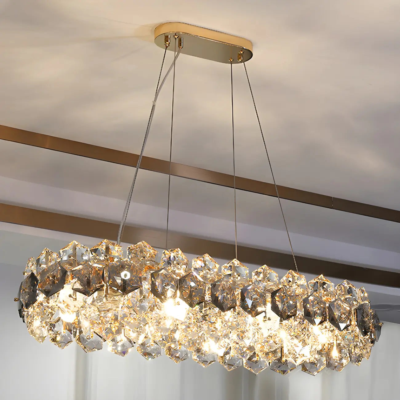Lustre ovale moderne exquis en cristal doré pour îlot central