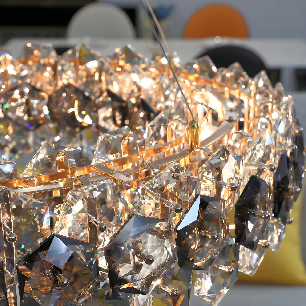 Lustre ovale moderne exquis en cristal doré pour îlot central