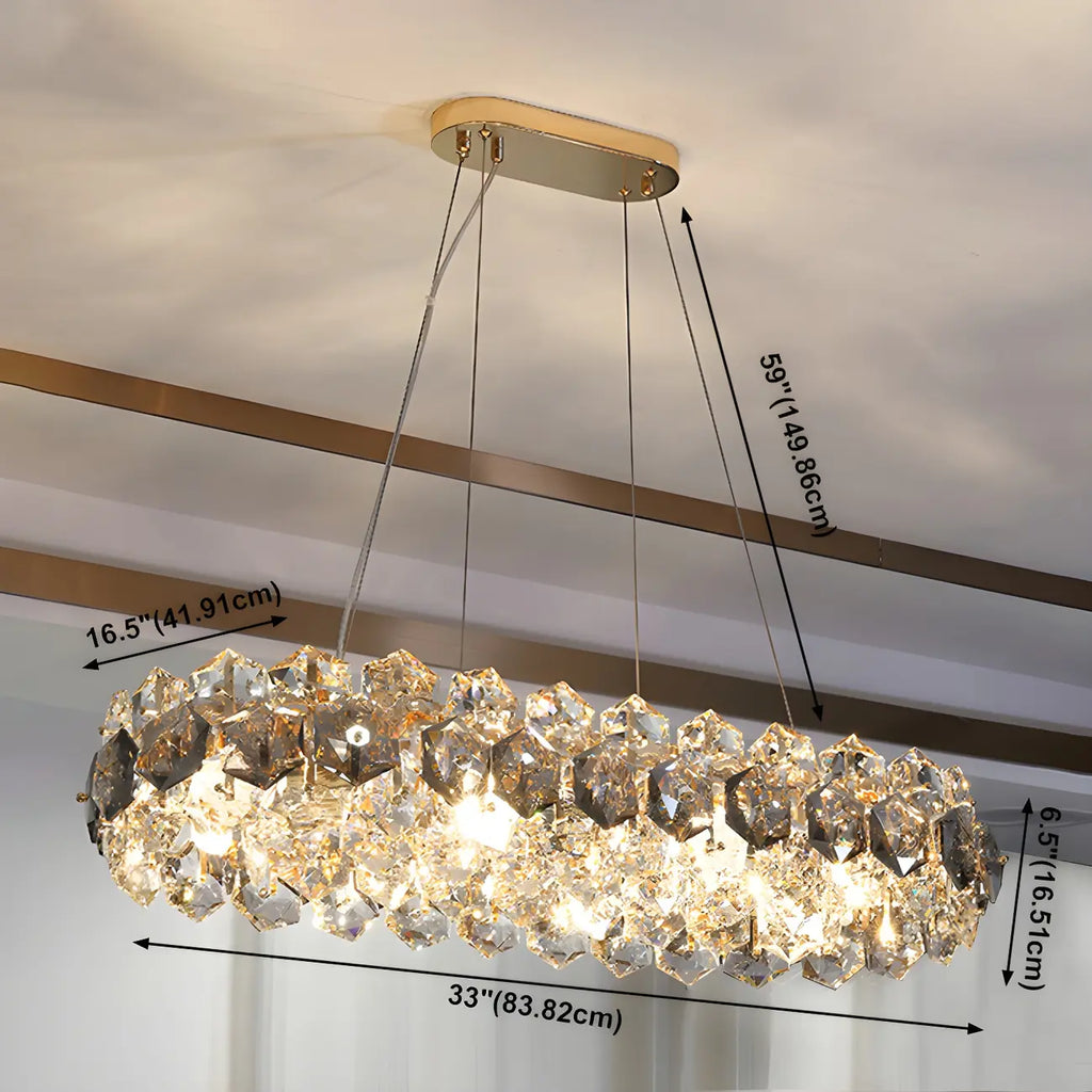 Lustre ovale moderne exquis en cristal doré pour îlot central