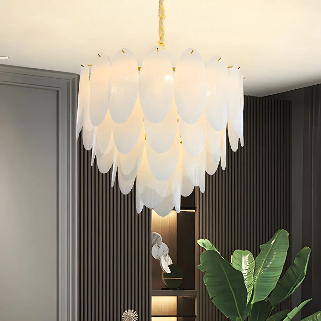 Lampadario Moderno Minimalista Ovale Bianco in Vetro