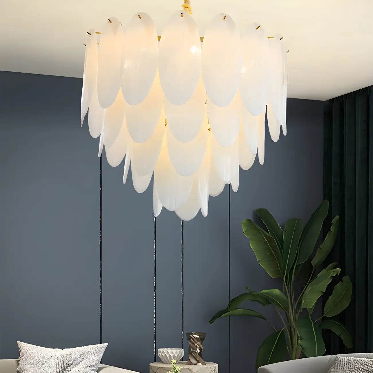 Lampadario Moderno Minimalista Ovale Bianco in Vetro