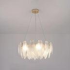 Lustre rond élégant en verre blanc et plumes
