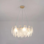 Lustre rond élégant en verre blanc et plumes