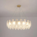 Lustre rond élégant en verre blanc et plumes