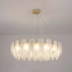 Lustre rond élégant en verre blanc et plumes