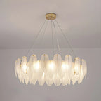Lustre rond élégant en verre blanc et plumes