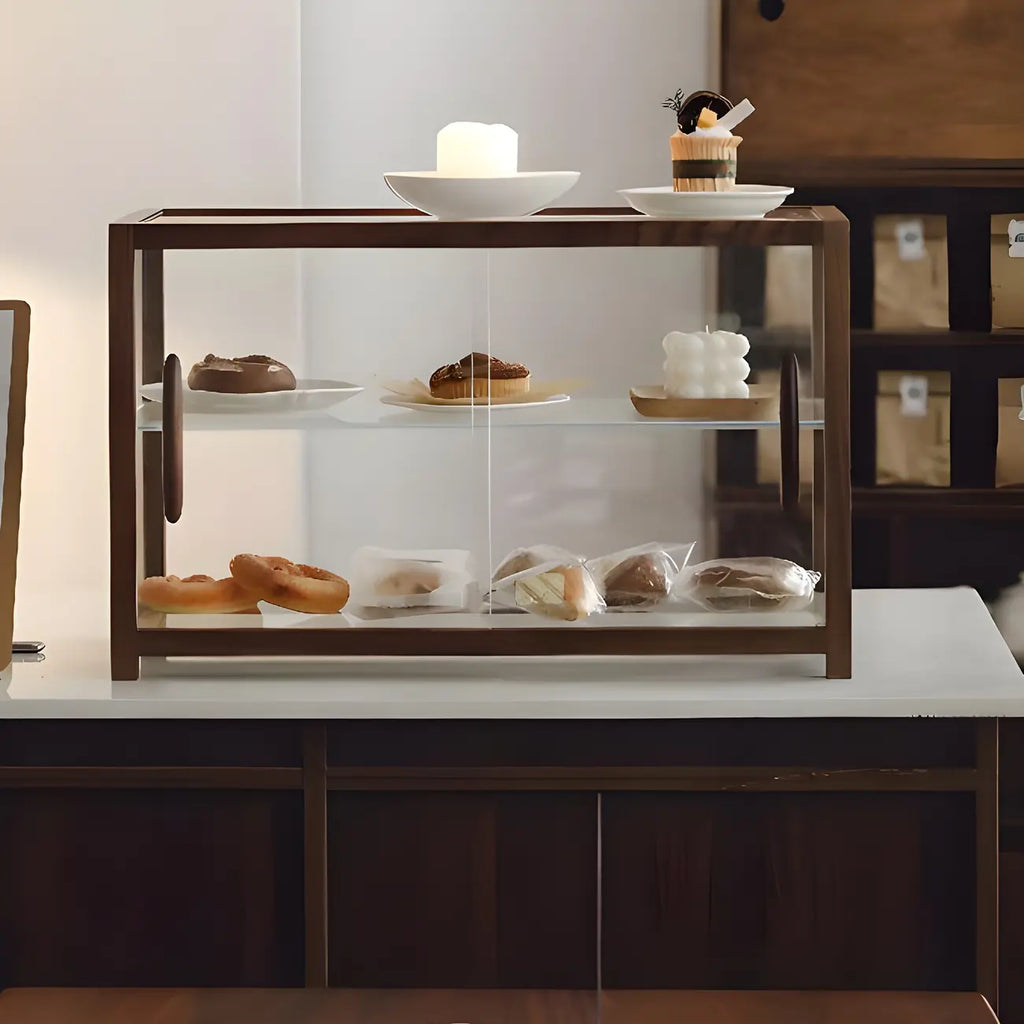 Élégante vitrine de table en bois avec portes coulissantes