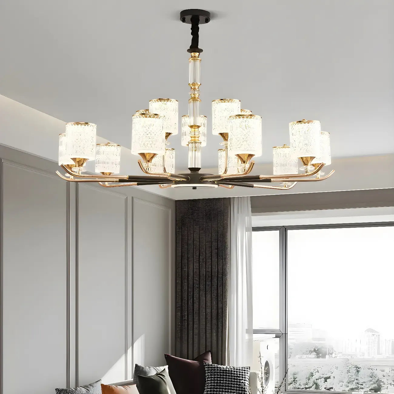 Lustre cylindrique vintage en acrylique, suspension idéale pour restaurant.