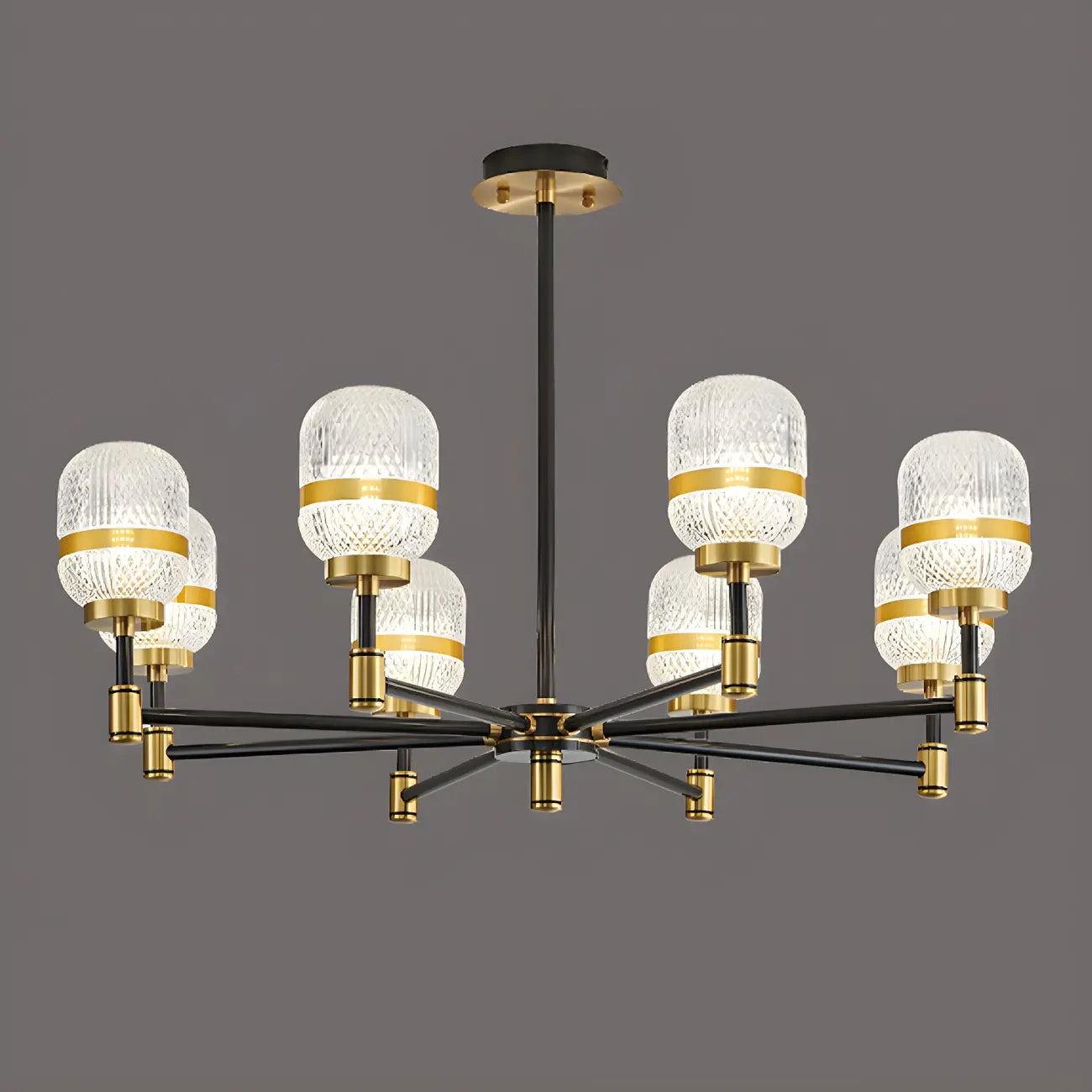 Lustre Sputnik moderne en verre prismatique noir et or